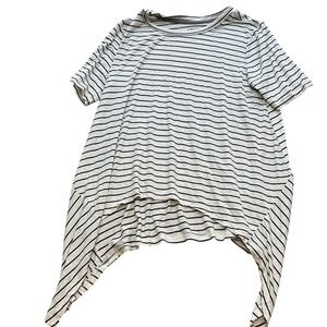 CW Classics Women's Top XLarge Cream Black Striped Short Sleeve Handkerchief Hem